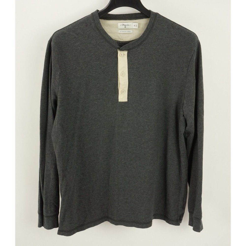 Phillip Lim 20th Anniversary Mens XL Long Sleeve Knit Charcoal Gray Henley Shirt